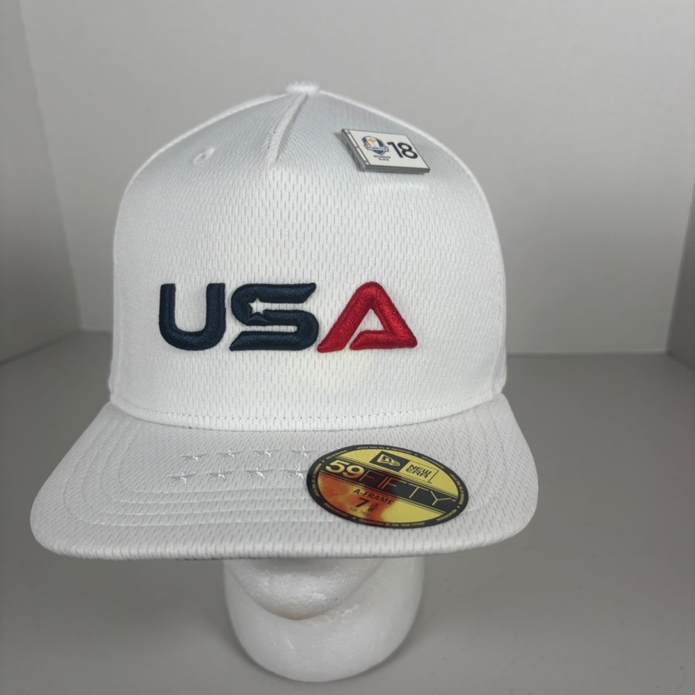 59Fifty New Era USA One Size White Golf Hat With Ryder Cup Pin 7 3/8